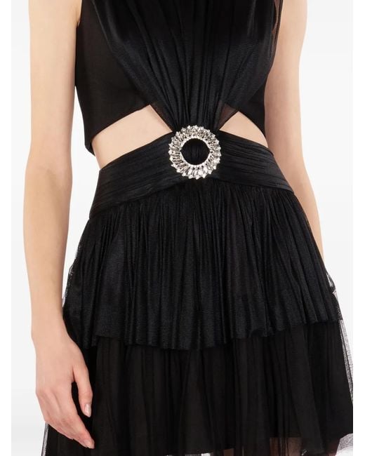 IMROSKA Black 28 Metallic Daisy Cut-Out Embellished Mini Dress