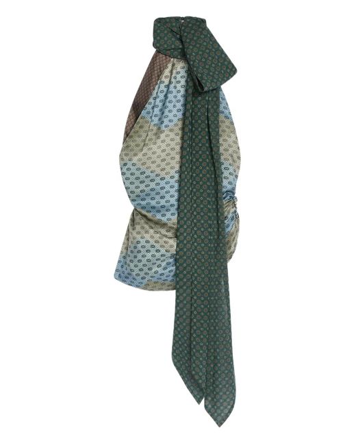 Dries Van Noten Green Halter-Neck Geometric-Pattern Top