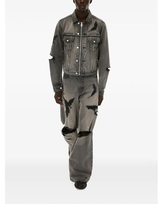 MASU Gray Distressed Wide-Leg Jeans for men