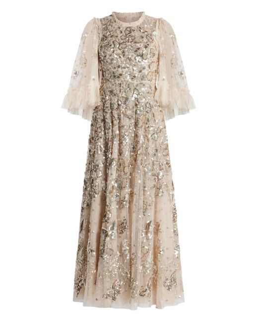 Needle & Thread Natural Sequin-Embellished Midi Dress