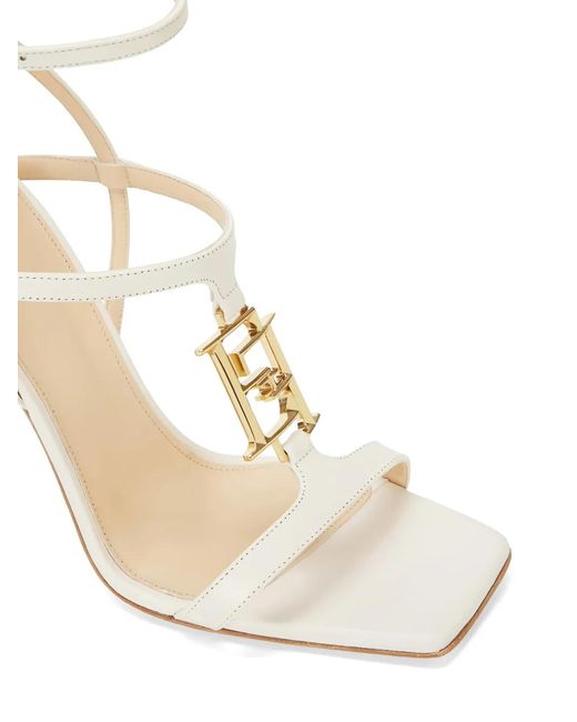 Elisabetta Franchi White Leather Sandal With Logo Detail