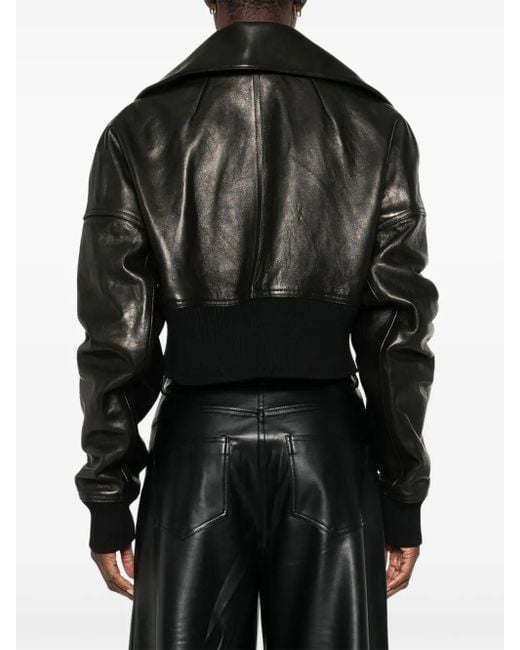 Rick Owens Black Drop-Shoulder Leather Jacket