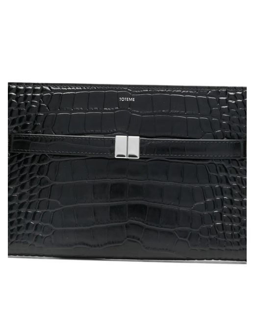 Totême Black Belted Crocodile-Embossed Cross Body Bag