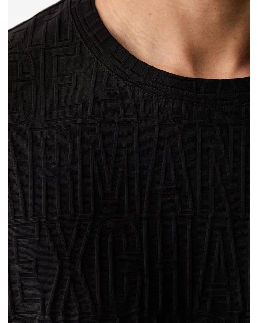 ARMANI EXCHANGE Black Logo-Jacquard Cotton T-Shirt for men