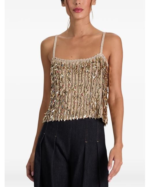 Alice + Olivia White Nicolette Sequin-Embellished Tank Top