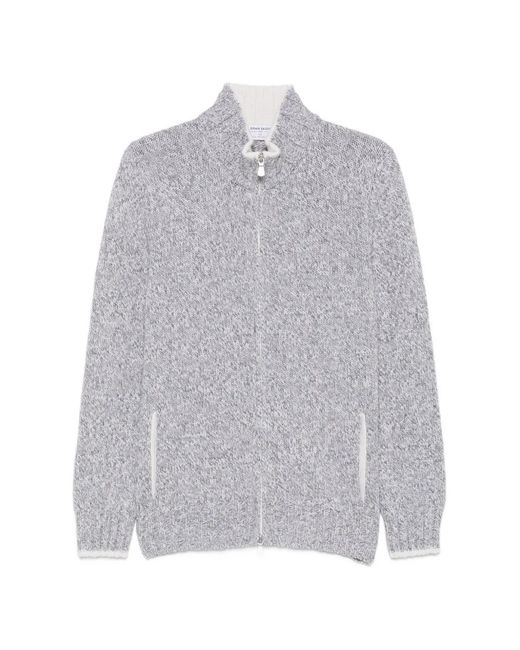 Gran Sasso Gray Zip-Up Marl-Knit Cardigan for men