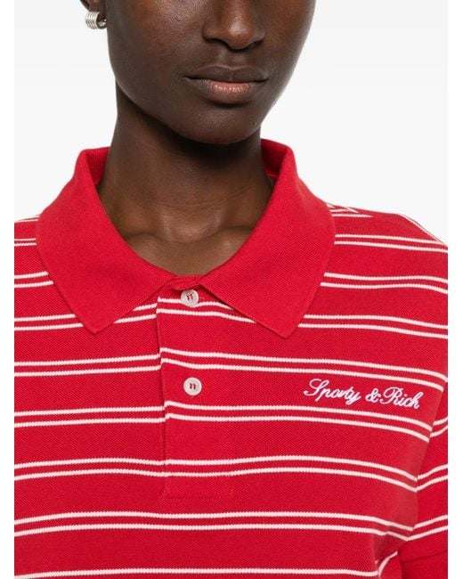 Sporty & Rich Striped Logo-Embroidered Cotton Polo Shirt