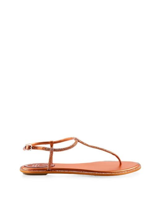 Rene Caovilla Brown Crystal-Embellished Flat Sandals