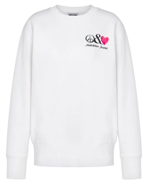 Moschino White Graphic-Print Cotton Hoodie