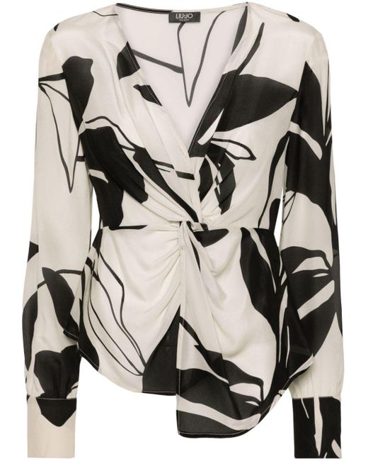Blusa de crepé con estampado abstracto Liu Jo de color Natural