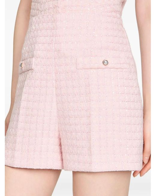 Sandro Pink Sequin Check Tweed Shorts