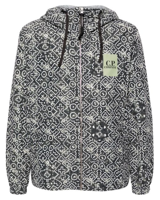 C P Company Gray Inca-print Hooded Jacket for men