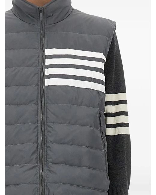 Thom Browne Gray Padded Vest With High Collar And Signature Stripes for men