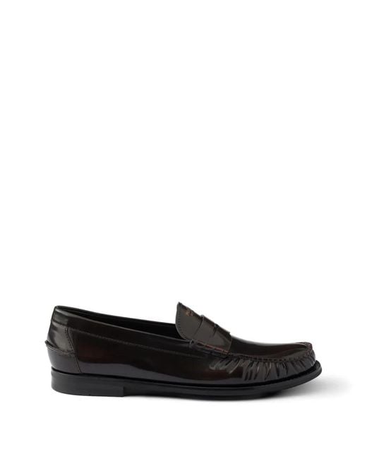Prada Black Brushed Leather Loafers for men