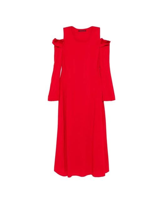 Yohji Yamamoto Red Crushed-Sleeves Maxi Dress