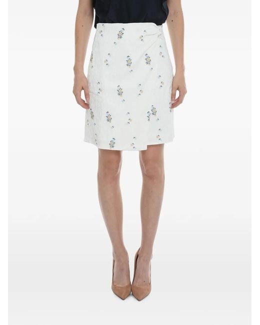 Samsøe & Samsøe White Floral-Embroidered Mini Skirt