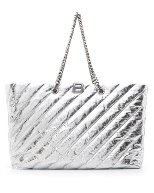 Grand sac cabas métallisé Crush Balenciaga en coloris Gray