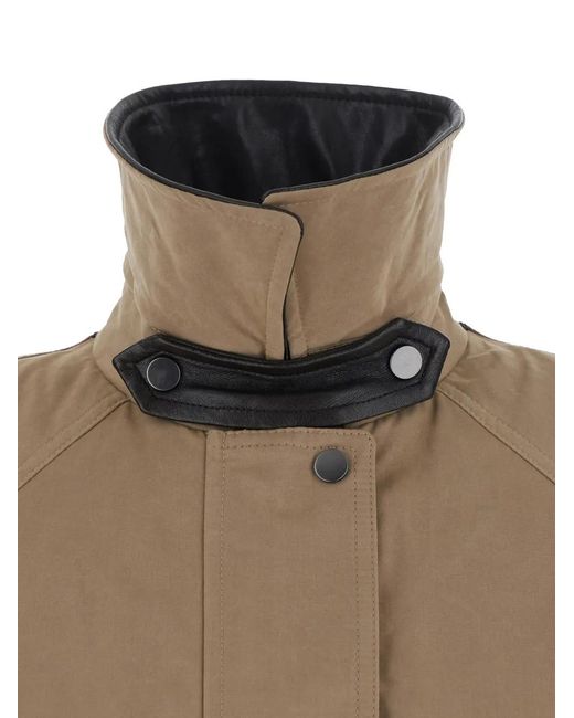 Brunello Cucinelli Brown Leather-Trim Panelled Jacket