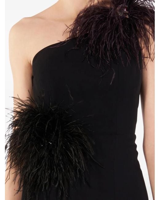 IMROSKA Black 16 Feather-Detail One-Shoulder Maxi Dress