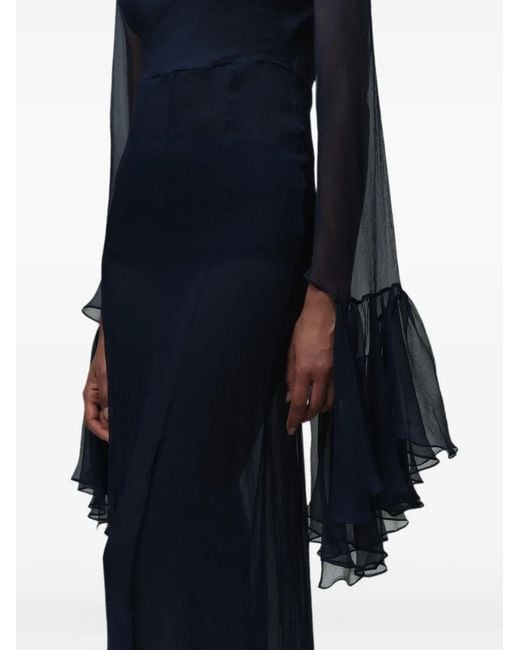 CAYET Blue Yara Ruffled-Sleeve Maxi Dress