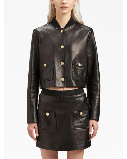 Palm Angels Black Cropped Leather Jacket