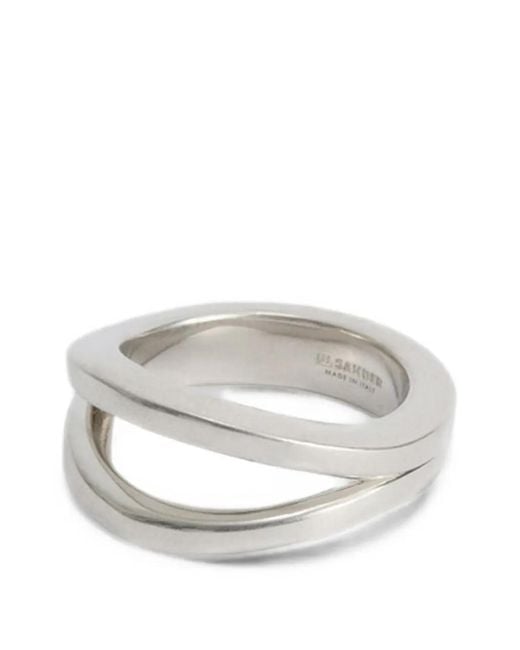 Jil Sander White Logo-Engraved Ring for men