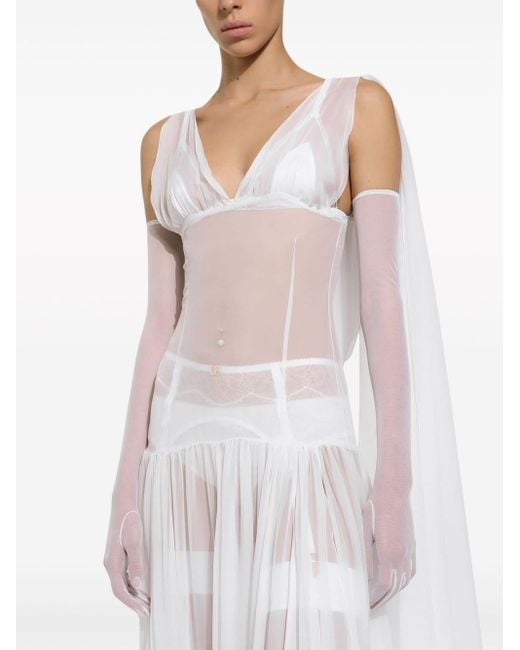 Dolce & Gabbana White Corseted Silk-blend Gown