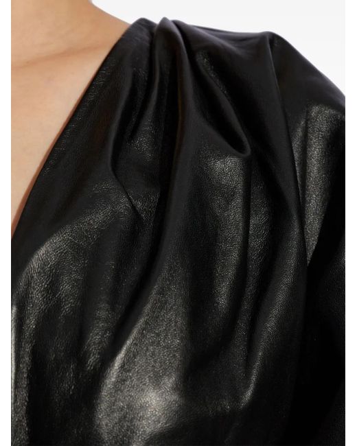 Victoria Beckham Black Pleated Leather Minidress