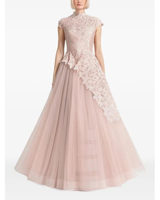 Gemy Maalouf Pink Guipure-Lace Tulle Dress