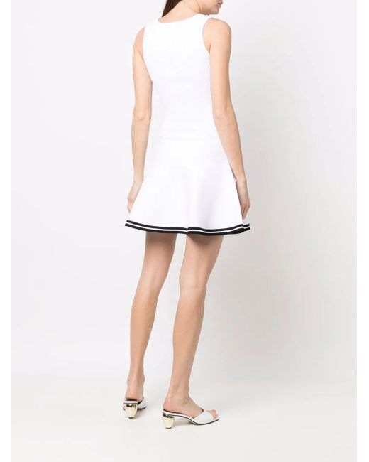 Sonia Rykiel White Pointelle Knit Fluted-Skirt Mini Dress