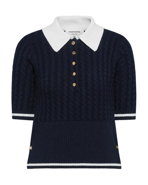 Thom Browne Blue Cable-Stitch Polo Shirt