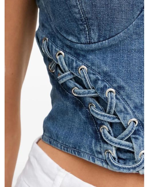 Guess Blue Lace-Up Denim Top