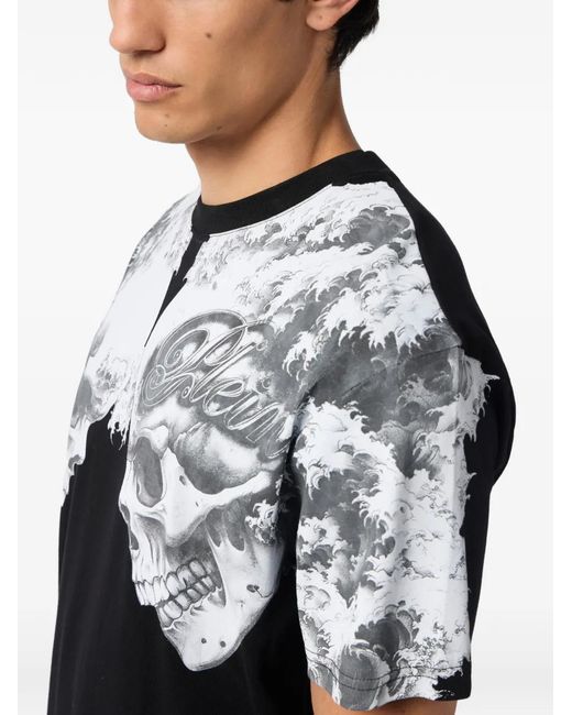 Philipp Plein Black Skulls-Print Crew-Neck T-Shirt for men