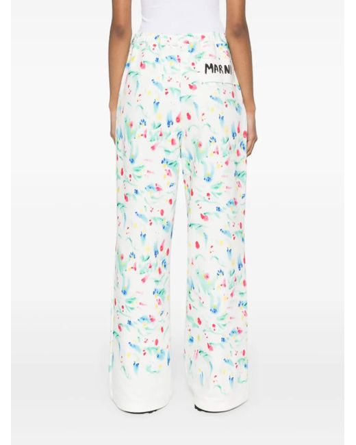 Marni Blue Floral-Print Cotton Track Pants