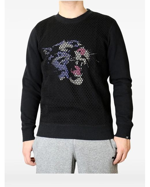 PUMA Black Mesh-Panel Graphic-Print Sweater for men