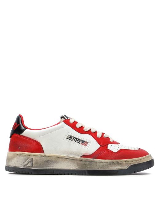 Autry Red Medalist Super Vintage Leather Sneakers