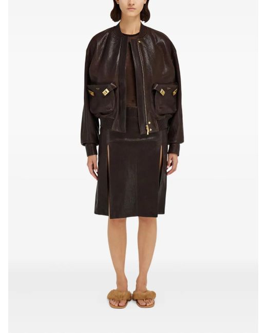 Ferragamo Black Ribbed-Trim Patch-Pocket Bomber Jacket
