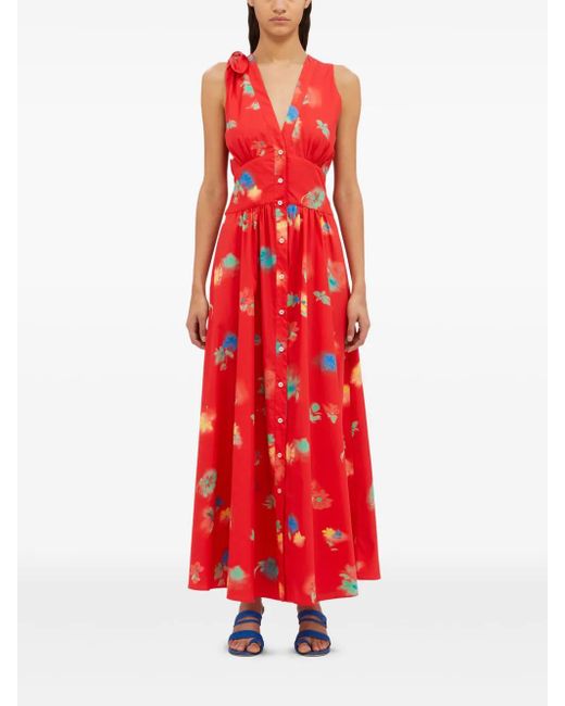 MSGM Red Printed Maxi Dress