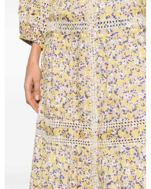 Maje Floral embroidered A line Midi Skirt in Natural Lyst Australia