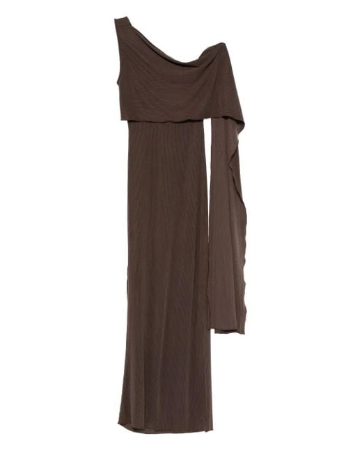 AYA MUSE Brown One-Shoulder Fine-Ribbed Maxi Dress
