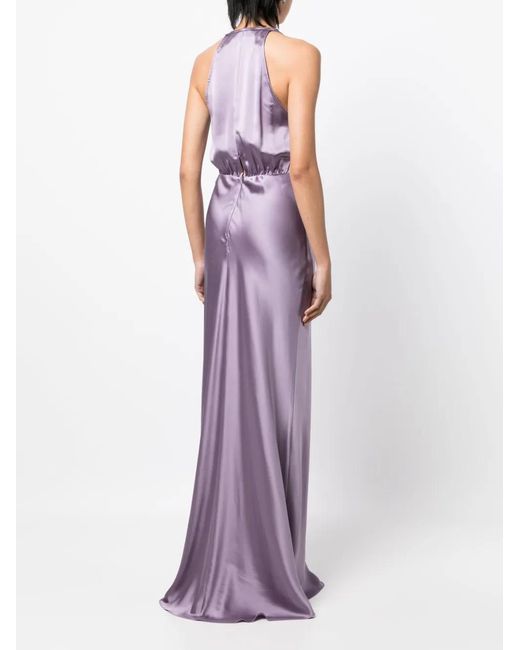 Michelle Mason Purple Draped Halterneck Gown Dress