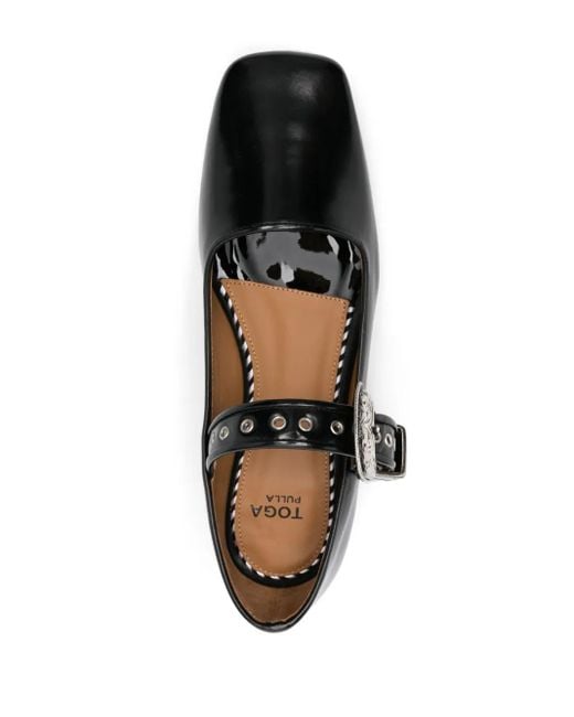 Toga Black Leather Ballet Flats