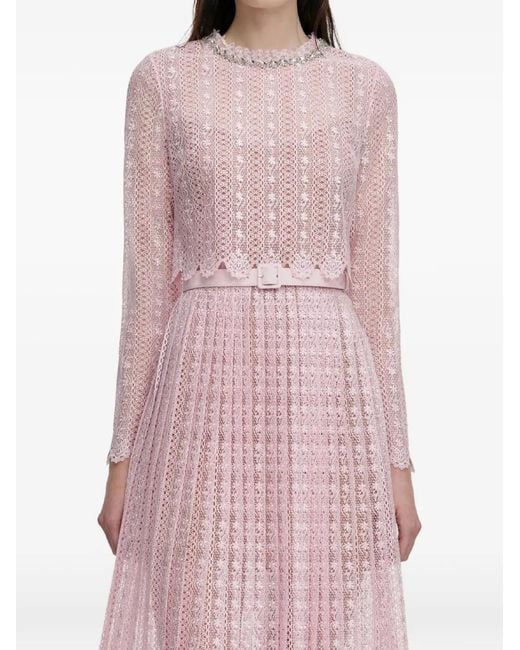 Self-Portrait Pink Lace Pleated Midi Dress