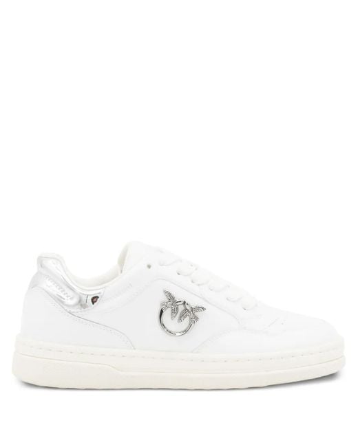Pinko White Leather Sneakers With Metallic Accents
