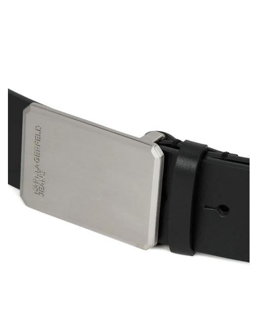 Karl Lagerfeld Black Logo-Engraved Leather Belt for men
