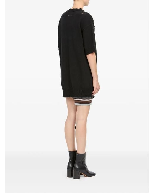 MM6 by Maison Margiela Black Distressed Knitted Mini Dress