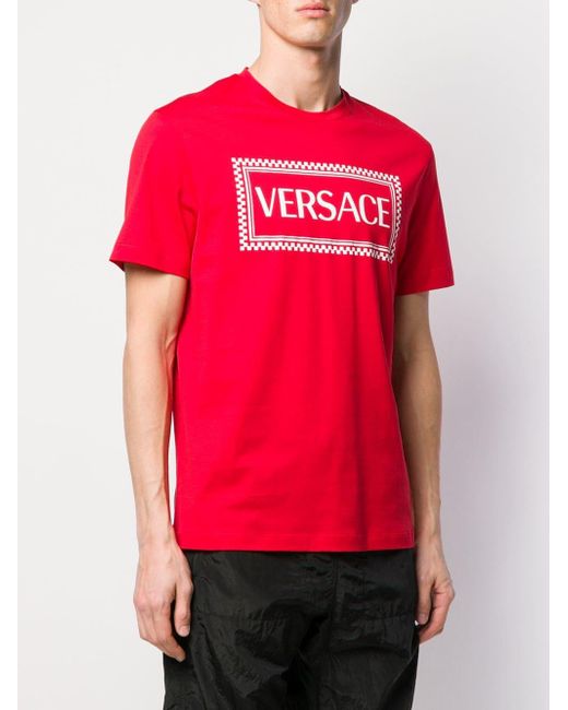 Versace Cotton Logo Print T-shirt in Red for Men - Lyst