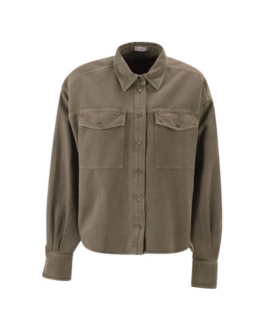 Brunello Cucinelli Green Flap-Pocket Button Shirt