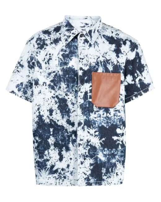 Ferrari Blue Tie-Dye Patterned Shirt for men