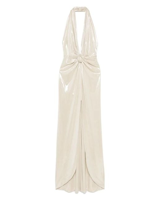 Nissa White Backless Lamé Maxi Dress